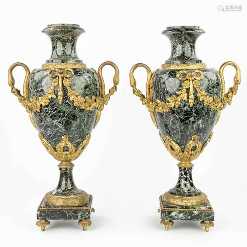 A pair of cassolettes made of green marble and mounted with ...