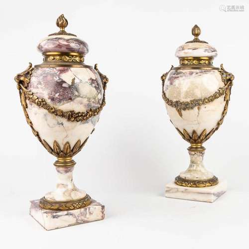 A pair of cassolettes made of marble and mounted with bronze...