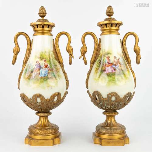 A pair of cassolettes made of porcelain mounted with bronze ...