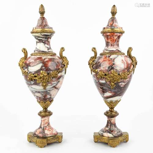 A pair of cassolettes made of red marble mounted with gilt b...