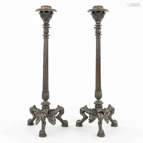 A pair of candlesticks made of bronze in empire style, proba...