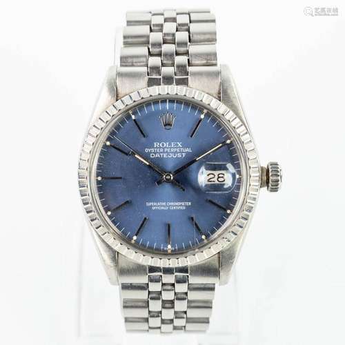 A Rolex Oyster Perpetual Datejust with blue dial and made du...