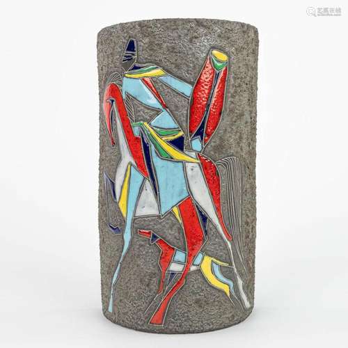 A mid-century wall lamp cover with a rider made of stoneware...