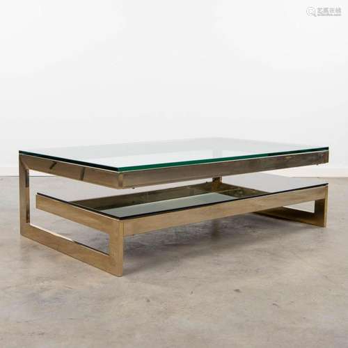 A Belgo Chrome G-Shape coffee table made of gilt metal and g...