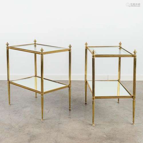 A pair of mid-century side tables made of brass and glass, i...