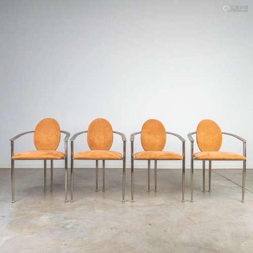 A set of 4 chairs made by Belgo-Chrom of metal and suede lea...