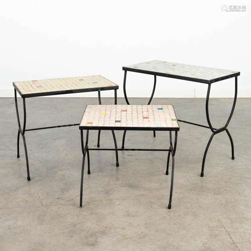 A collection of 3 mid-century side tables with inlaid stones...