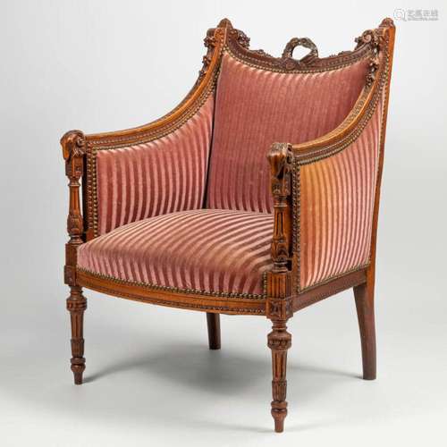 An antique chair in Louis XVI style, with sculptured ram'...