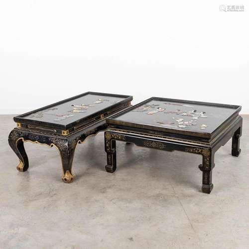 A collection of 2 Chinese coffee tables finished with inlaid...