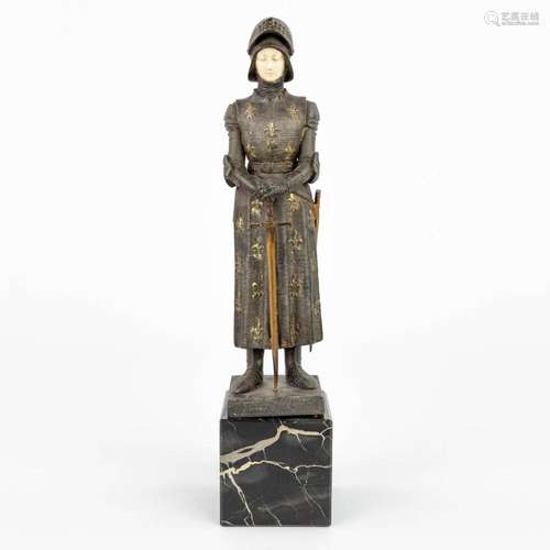 A Chryselephantine spelter statue of Jeanne D'arc marked...