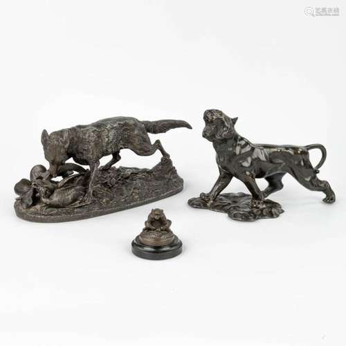 A collection of 3 figurines of animals, made of bronze and s...