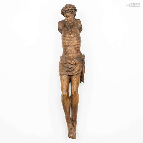 A wood sculptured corpus with a crown of thorns, 18th centur...