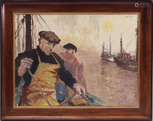 SIGNED LARDINOY, FISHERMEN IN THE HARBOR