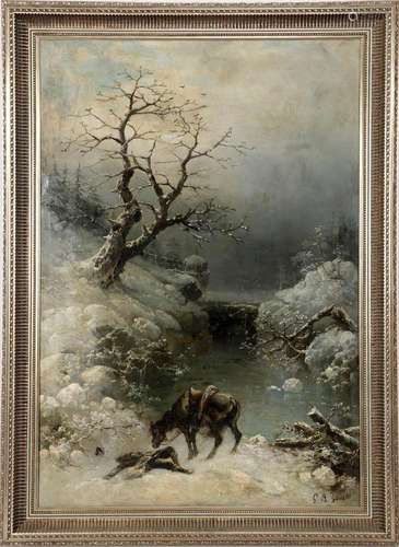 UNCLEARLY SIGNED, WINTER LANDSCAPE WITH A RECLINING MAN