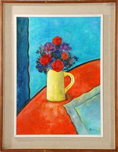 SIGNED BOCCIA, STILL LIFE FLOWERS ON EAR VASE