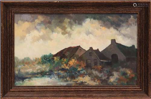 SIGNED A DULLENS, FARM IN LANDSCAPE WITH CLEARING WEATHER