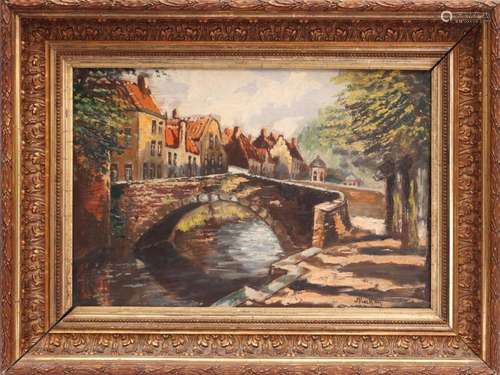 SIGNED J VINCKEN, CITYSCAPE WITH BRIDGE