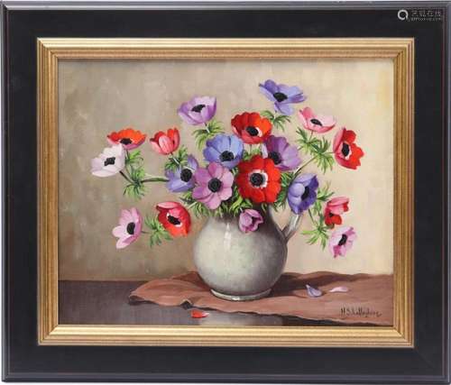 SIGNED H SCHALLENBERG, VASE WITH ANEMONES