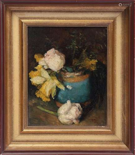 SIGNED ANS, GINGER JAR WITH FLOWERS