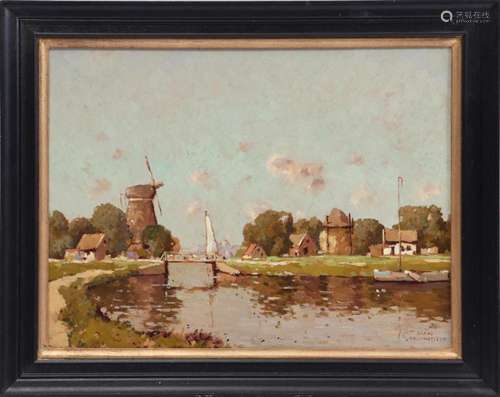 SIGNED KLAAS BRUYNESTEIN, DUTCH LANDSCAPE WITH SAILING BOAT