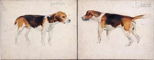 ANONYMOUS, 2 OIL PAINTINGS OF BEAGLES