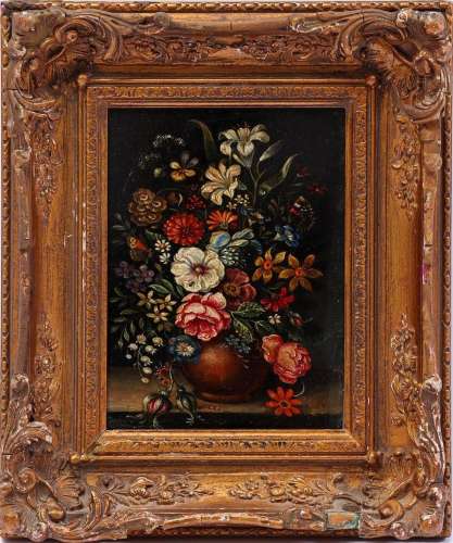 ANONYMOUS, STILL LIFE WITH A VASE OF FLOWERS ON A PLINTH