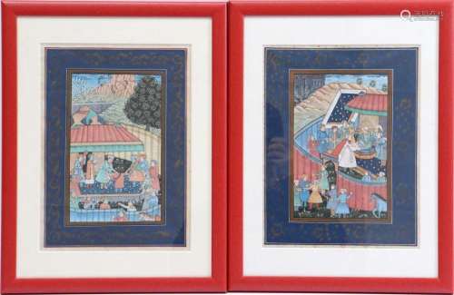 2 ORIENTAL WATERCOLORS WITH MANY FIGURES