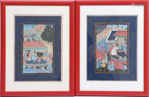 2 ORIENTAL WATERCOLORS WITH MANY FIGURES