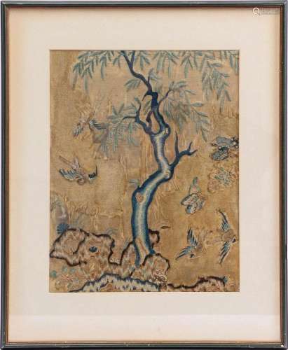 FRAMED TEXTILE WALL DECORATION WITH TREE IN LANDSCAPE