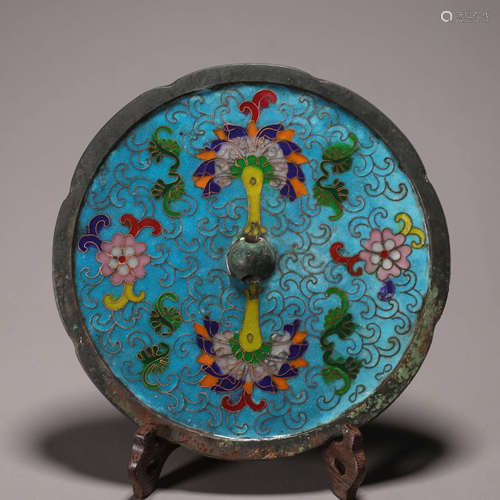 A flower patterned cloisonne mirror