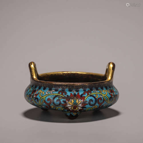 A cloisonne double-eared censer