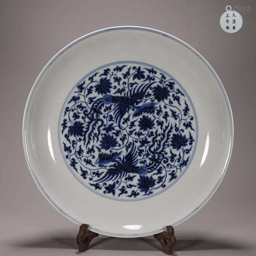 A blue and white dragon porcelain plate