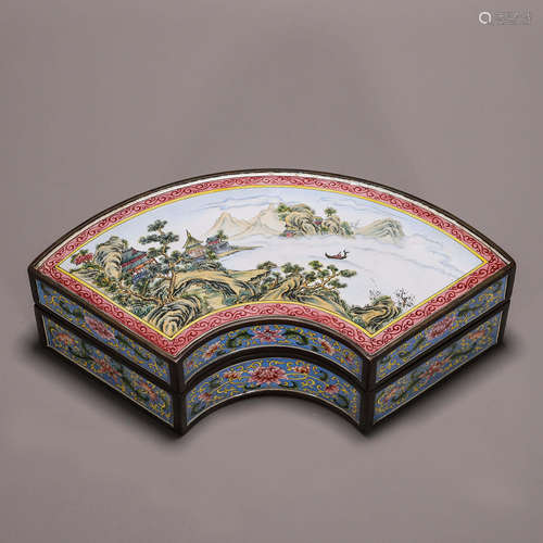 A copper enamel landscape box