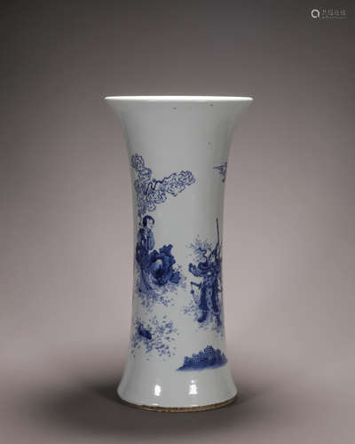 A blue and white figure porcelain beaker vase