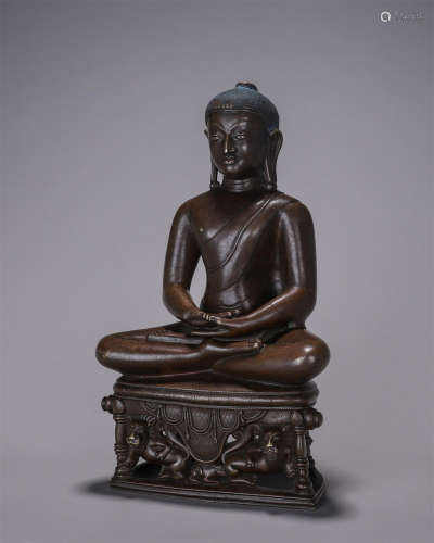 A Tibetan copper silver-inlaid Amitabha buddha statue