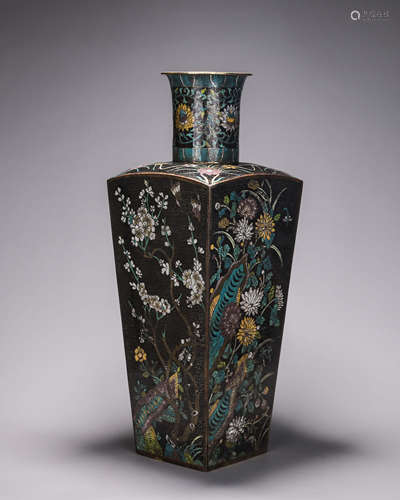 A bird and flower patterned cloisonne vase