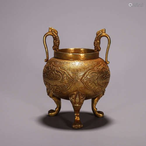 A gilding copper dragon censer