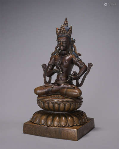 A Tibetan copper silver-inlaid Vajrasattva buddha statue