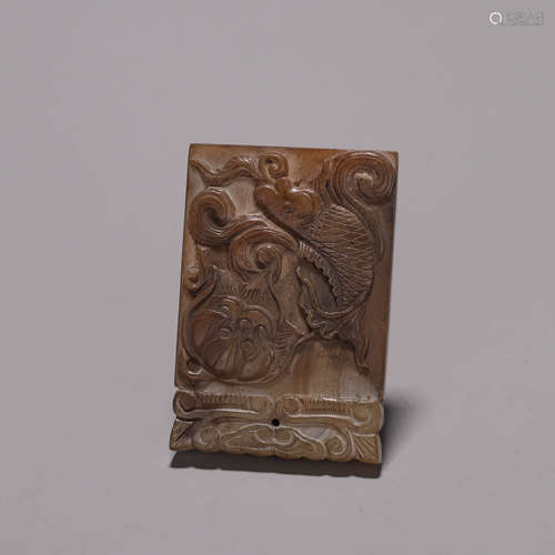 A fish and dragon agate plaque