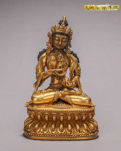 A gilding copper Vajrasattva buddha statue