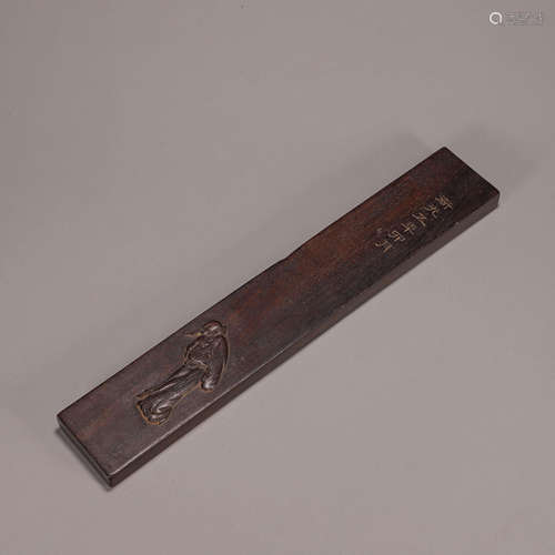 A figure carved red sandalwood arm rest