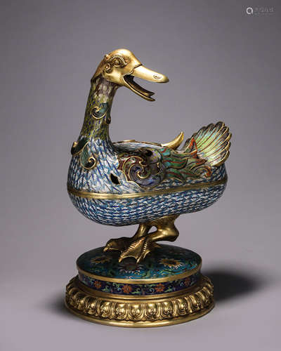 A gilding cloisonne duck incense burner