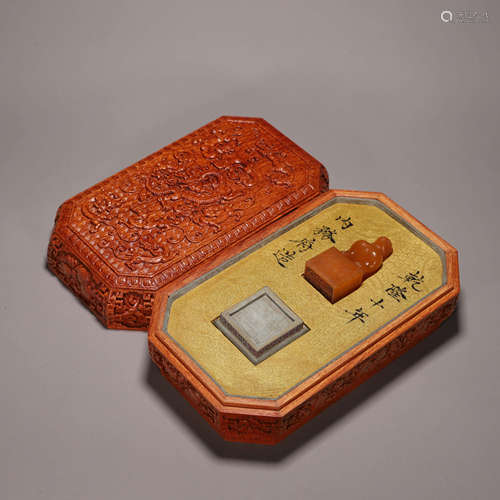 A tianhuang Shoushan soapstone beast seal with fragrant rose...