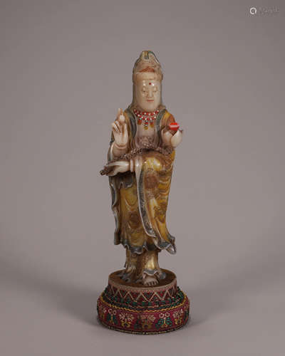 A Shoushan soapstone Guanyin statuette