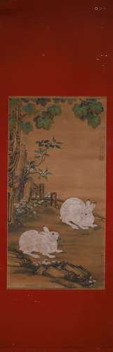 A Chinese rabbit painting, Lengmei mark