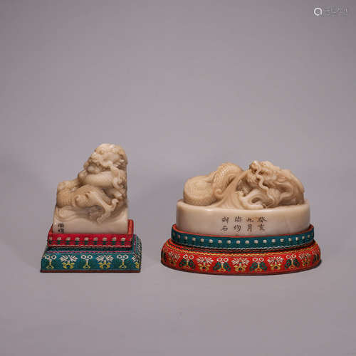 A pair of Shoushan soapstone dragon seals