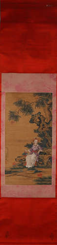 A Chinese figure painting, Lang Shining mark