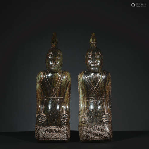 A pair of jade figure