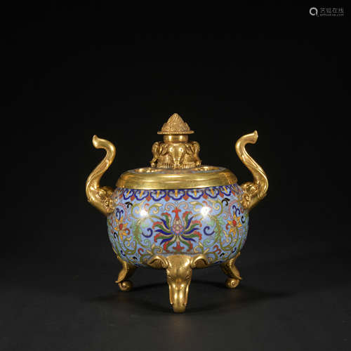 A Cloisonne enamel 'lotus' censer