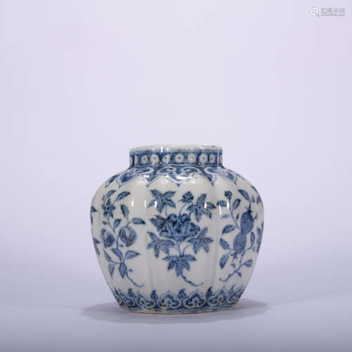 A blue and white 'floral' jar